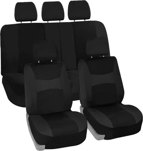 Miniatura 16 de TLH Light & Breezy - Juego completo de fundas de asiento de tela plana, compatible con la bolsa de aire de seguridad, con cubierta de volante, Rojo