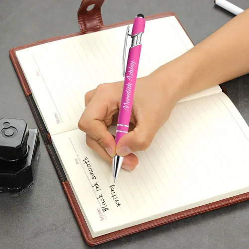 Miniatura 5 de Aolun 108 bolígrafos personalizados al por mayor con stylus grabado, bolígrafos personalizados, metal suave al tacto, grabado de nombre, logotipo