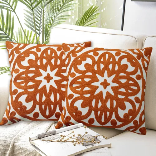 Miniatura 22 de Alysheer - Funda de almohada lumbar decorativa bordada 12" x 20", patrón de bordado clásico Boho Mandala, funda de cojín rectangular de algodón