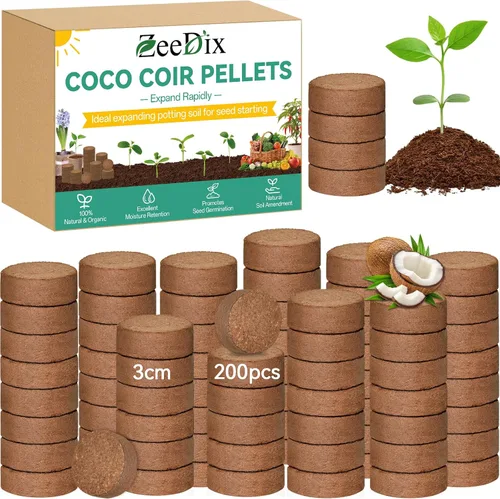 Miniatura 10 de ZeeDix 50 pellets de fibra de coco orgánica de 1.181 in para iniciadores de semillas, tierra de coco comprimida para plantar, suelo de jardín