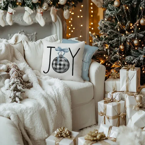 Miniatura 8 de GEEORY Juego de 4 fundas de almohada de Navidad de 18 x 18 pulgadas para decoraciones de Navidad, árbol de Navidad, alegría, nieve, Navidad feliz
