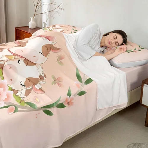 Miniatura 11 de Erosebridal Juego de sábanas de tamaño individual con diseño de gatos y gatos, con temática de animales, con flores coloridas, juego de sábanas