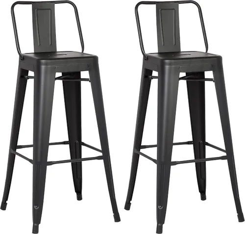 Miniatura 25 de AC Pacific Juego de 2 taburetes de metal de 24 pulgadas, estilo rústico campestre con respaldo bajo, construcción ligera y resistente, fácil NEGRO