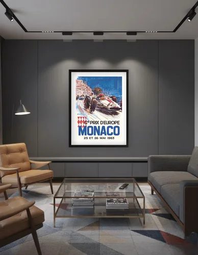 Miniatura 7 de Mónaco Grand Prix Europe (Gd Prix D'Europe) - Póster de carreras de coches vintage por Michel Beligond c.1963 - Impresión artística maestra
