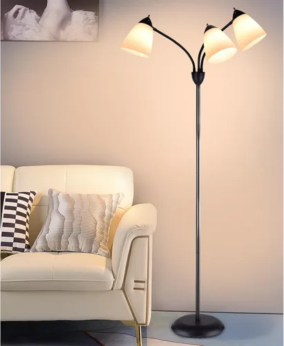 DINGLILIGHTING DLLT - Lámpara de pie moderna para lectura, 3 luces con cuello de ganso flexible ajustable, lámpara de árbol de pie para sala de