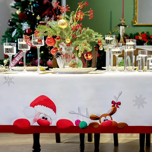 Miniatura 3 de Mantel Rectangular de Navidad de 60 x 102 Pulgadas - Cubierta de Mesa Rectangular Impermeable de Decoración Navideña Impresa para Nochevieja