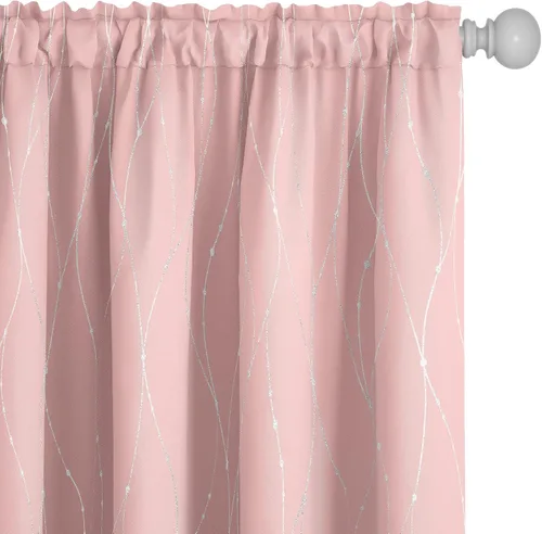 Miniatura 19 de Deconovo - Cortinas opacas con diseño de líneas onduladas y lunares, para dormitorio y sala de estar.