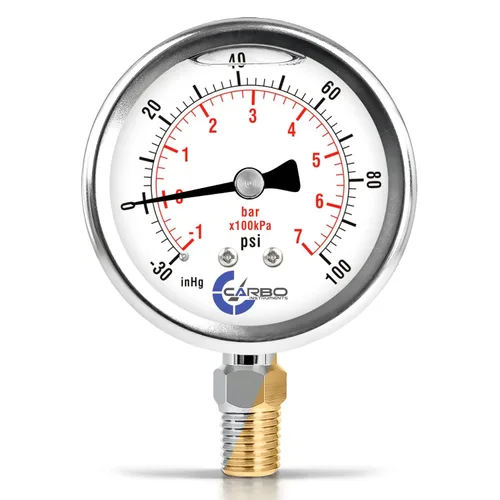 Miniatura 20 de Medidor de presión relleno de líquido de glicerina de 5000 PSI, dial de 2.5 pulgadas, montaje inferior 1/4 NPT, caja de acero inoxidable 304, piezas