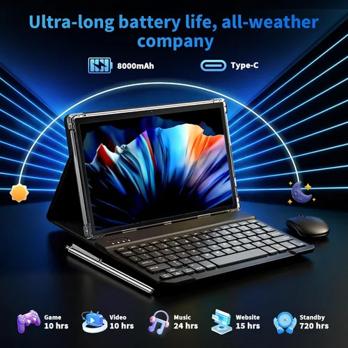 Miniatura 6 de Tableta Android 15 de 10 pulgadas 2026 con teclado, 26 GB+256 GB, expansión de 2 TB, Tablet PC Gemini AI con Octa-Core, 8000mAh, WiFi 5G, GPS, GMS