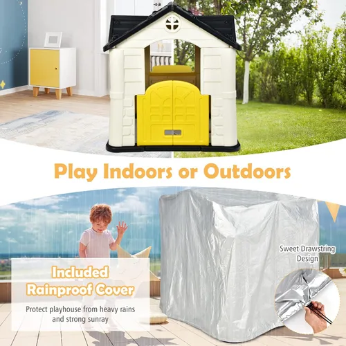 Miniatura 3 de Costzon Casa de juegos para niños, juegos de jardín al aire libre con puertas y ventanas de trabajo, casa de juguetes de simulación con mesa