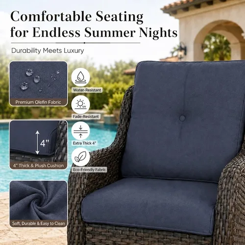Miniatura 3 de HUMMUH Juego de 2 Sillas Giratorias Mecedoras de Mimbre para Patio Exterior, Juego de Muebles de Sillas Mecedoras de Ratán (Marrón, Azul) 50,000