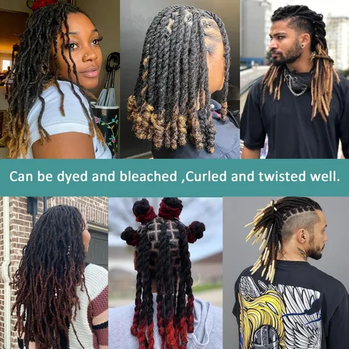 Miniatura 6 de Viovian Extensiones de rastas de 0.23 pulgadas de cabello humano de 6 pulgadas, 20 hebras ombré, extensiones de cabello humano para hombres, 1b/27