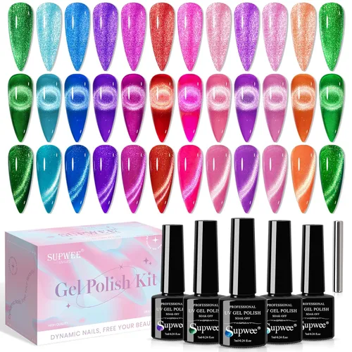 Miniatura 17 de Juego de esmalte de uñas magnético de ojo de gato, 12 colores, esmalte de uñas de ojo de gato 9D, brillo holográfico, esmalte de gel magnético, Gel