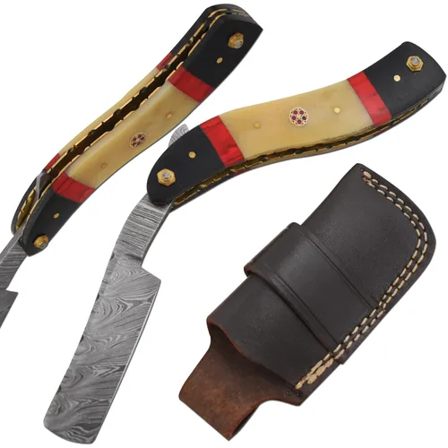 Miniatura 14 de Maquinilla de afeitar recta Cuchilla de afeitar de borde recto afilada de alta dureza de acero de Damasco real Cutthroat Straight Edge-Blade