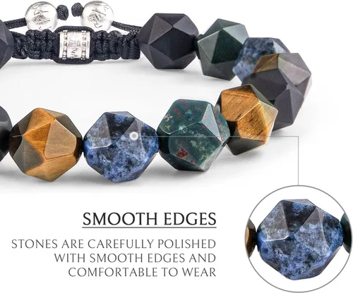 Miniatura 4 de AWNL Pulsera de cuentas multicolores para hombre, piedras naturales, ojo de tigre, ónix, amatista, plata, obsidiana (0.394 pulgadas), trenzada