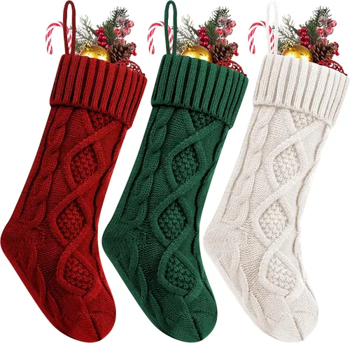 Miniatura 9 de Fesciory Calcetines de Navidad, paquete de 6 calcetines de punto grandes de 18 pulgadas y decoración para fiestas familiares de Navidad, borgoña