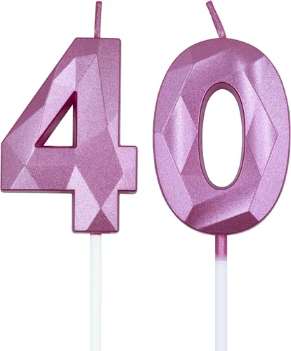 Miniatura 9 de Velas de 40 cumpleaños para pastel, vela azul número 40 en forma de diamante 3D, decoración de cumpleaños, suministros de fiesta para mujeres u