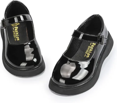 KIDSUN Zapatos de vestir para niño y niña, cómodos zapatos Oxford con cordones para uniforme escolar, mocasines planos (bebé/niño pequeño) E-negro
