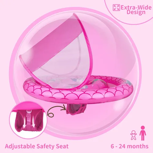 Miniatura 2 de Anillo flotador de piscina para bebé con toldo ajustable y asiento de seguridad para piscina de juguete para edades de 6 a 36 meses Rojo