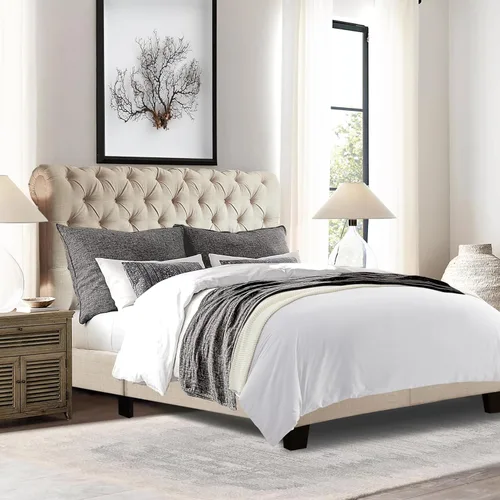 Rosevera Rosina - Base de cama con cabecera ajustable, con cabecera ajustable, con cabecera enrollable de 32 pulgadas, fácil montaje, tamaño King,