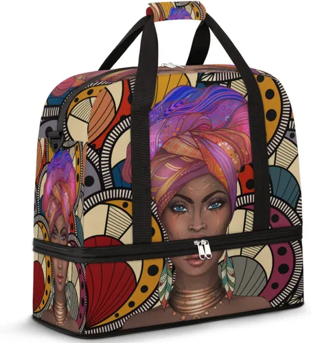 Bolsa de viaje africana afro mujer deportiva bolsa de gimnasio para mujer y hombre, bolsa plegable impermeable para fin de semana para entrenamiento