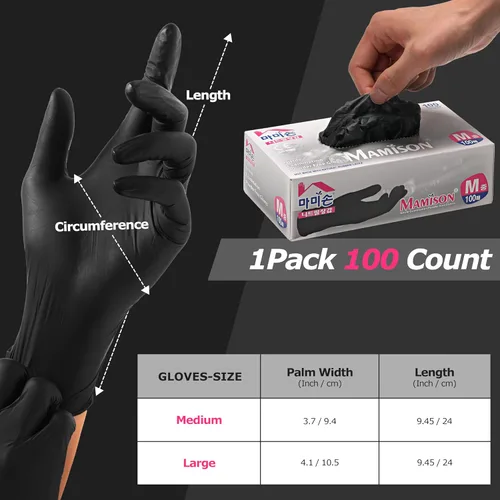 Miniatura 7 de MAMISON Black Nitrile Disposable Gloves, Powder-Free, Latex-Free, 4 Mil, 100 Count, Food Safe, BBQ, Kitchen, Cooking