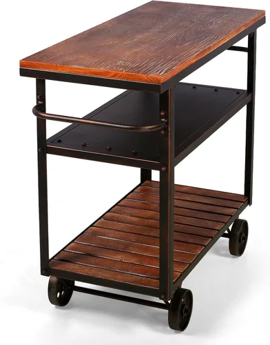 Miniatura 8 de Topower Carrito de bar industrial, carrito de servicio con ruedas y asa, carrito de metal para bebidas de 3 niveles con bandeja extraíble y estantes