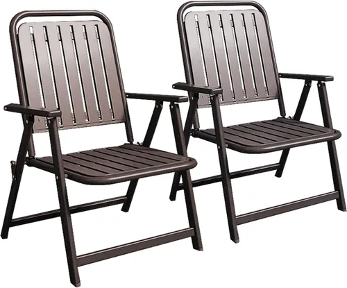 Miniatura 8 de Patio Folding Chair Set of 2, Foldable Patio Chairs with Armrests, Home Balcony Comfortable Camping Chairs for Outside, Lawn, Courtyard, Black