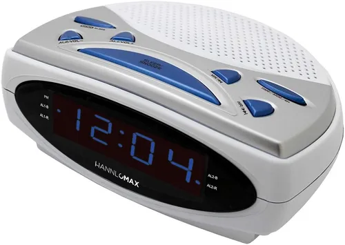 HANNLOMAX Radio despertador HX-137CR, radio PLL AM/FM, alarma dual, pantalla LED de 0.9", solo operación de CA. (LED blanco-azul)