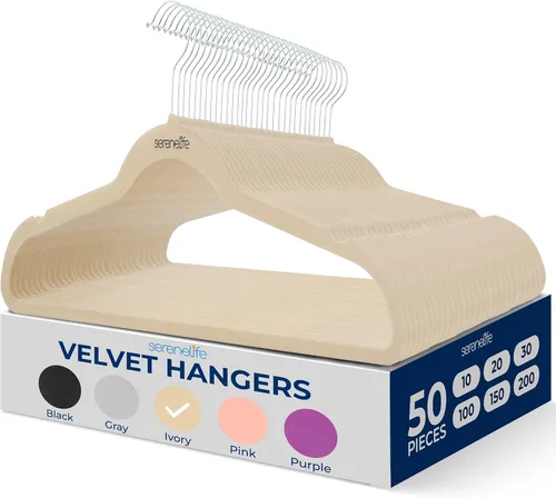 Miniatura 17 de SereneLife Perchas de terciopelo color negro, paquete de 100 perchas delgadas antideslizantes con gancho giratorio cromado de 360°, capacidad Negro