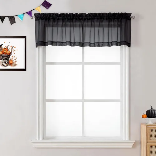 Miniatura 26 de OVZME - Cortinas traslúcidas blancas de 45 pulgadas de largo, 2 paneles, cortinas de gasa con bolsillo para barra para ventanas pequeñas, cada una