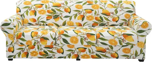 Miniatura 46 de hyha Funda para sofá, diseño floral, elástica, estampada, 4 piezas, fundas para sofá de 3 cojines separados, protector de muebles lavable para Azul