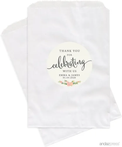 Miniatura 33 de Andaz Press Bolsas de regalo personalizadas para mesa de postre, agradecimiento por celebrar con nosotros, aguamarina, paquete de 24, personalizadas