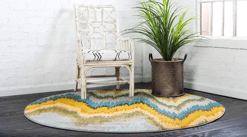 Miniatura 3 de Unique Loom Estrella Collection - Alfombra moderna, degradada, colorida, abstracta, ondulada, 6 pies 1 pulgada x 6 pies 1 pulgada, multicolor / azul
