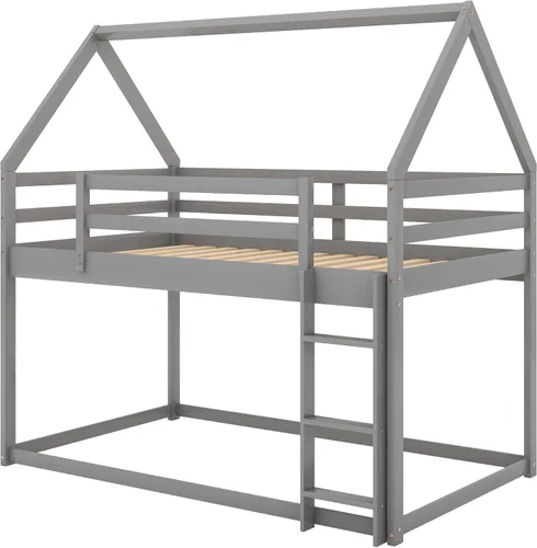 Miniatura 5 de Merax Litera Montessori de madera con escalera individual sobre individual, litera baja para niños, niñas, ahorro de espacio, no necesita somier