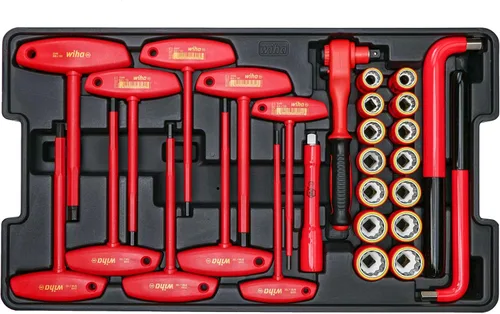 Miniatura 6 de Wiha 32800, juego de herramientas aisladas con destornilladores, llaves para tuercas, alicates, cortadores, regla, cuchillo y dados en estuche