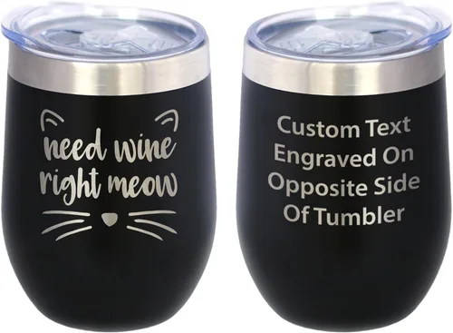 Miniatura 13 de Need Wine Right Meow - Vaso de vino de gato con tapa deslizante, vaso aislado de acero inoxidable sin tallo, regalos divertidos y bonitos