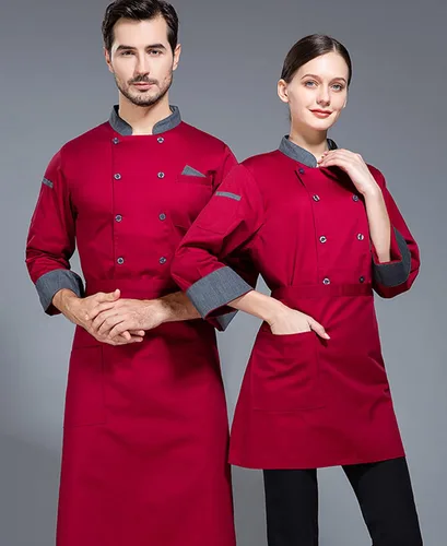 Miniatura 5 de Chaqueta de chef unisex con doble botonadura trasera, malla completa, ligera, costura de color, uniforme de chef