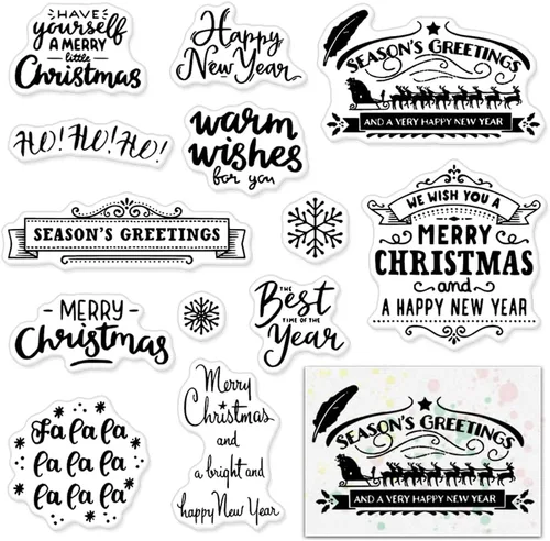 Miniatura 6 de Sellos transparentes con palabras navideñas para decoración de tarjetas y suministros para álbumes de recortes, palabras de bendición temáticas