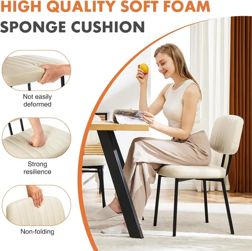 Miniatura 4 de Sweetcrispy Juego de 2 sillas de comedor, tapizadas de mediados de siglo, modernas sillas decorativas de cocina con asiento acolchado de piel