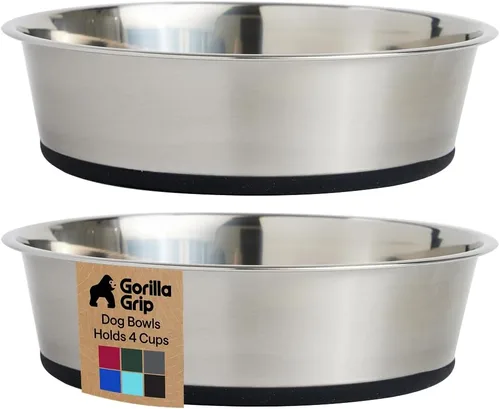 Miniatura 10 de GORILLA GRIP Tazones para perros, acero inoxidable 304 de grado alimenticio, con capacidad para 2 tazas cada uno (16 onzas líquidas) para alimentos