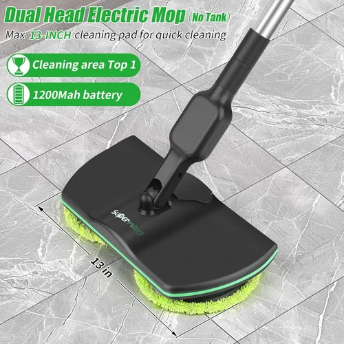 Miniatura 2 de Trapeador eléctrico giratorio, almohadilla de limpieza máxima de 13 pulgadas, trapeador eléctrico inalámbrico, limpiador de piso laminado