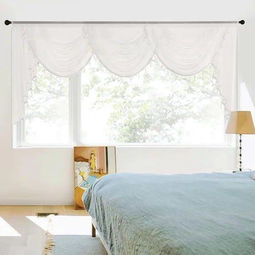 Miniatura 12 de NICETOWN - Cortinas transparentes elegantes de gasa para sala de estar/guardería, cortinas victorianas con bolsillo para barra, gris claro y blanco