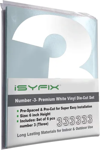 Miniatura 38 de iSYFIX - Calcomanías de vinilo blancas con número 0 (cero) - Juego de 6 unidades de 1.5 pulgadas autoadhesivas - Decalcomanías premium troqueladas