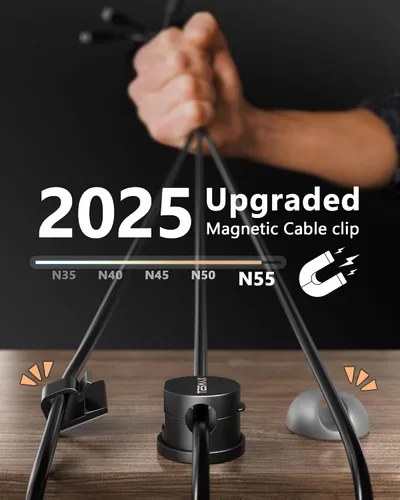 Miniatura 2 de Soporte de Cable Magnético Organizador de Cables con Rotación de 360°, Juego de 6 Clips de Cable [1s Lock] Organizadores de Escritorio Adhesivos