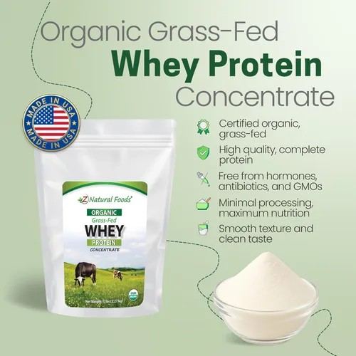 Miniatura 3 de Proteína de suero de leche orgánica en polvo, 5 libras, alimentada con hierba, sin sabor, sin hormonas, sin OMG, sin gluten, proteína premium