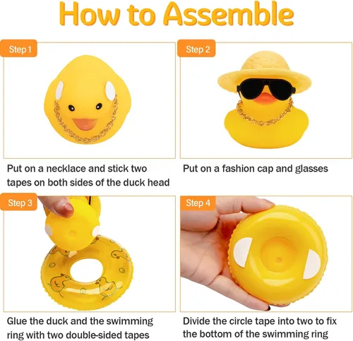 Miniatura 4 de wonuu Pato de goma para automóvil, decoración de pato amarillo con sombrero para el sol, anillo de natación, collar, gafas de sol para decoración