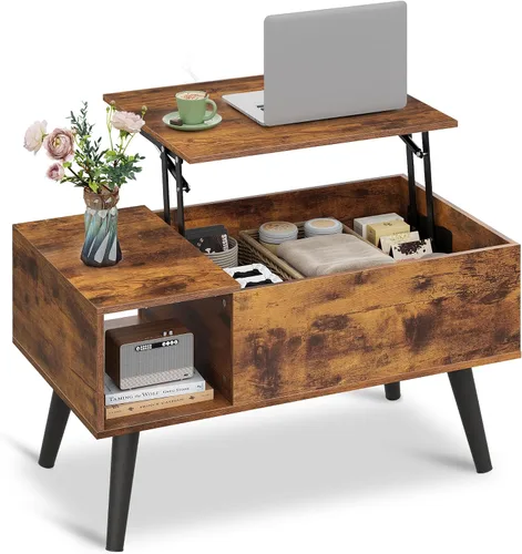 Miniatura 11 de WLIVE Mesa de Centro para Sala de Estar, Mesa de Centro Pequeña con Almacenamiento, Mesa Central de Comedor de Madera Moderna con Tapa Elevable