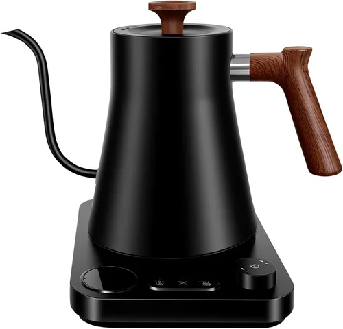 Hervidor eléctrico de cuello de cisne con control de temperatura, hervidor de café vertido de 0.9 L, hervir rápido de 1200 W, interior de acero Negro