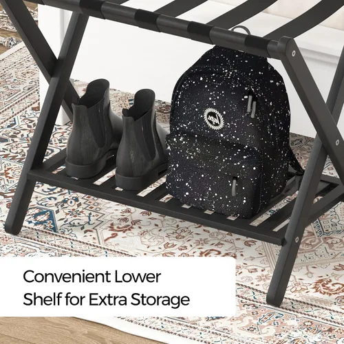 Miniatura 4 de Portaequipajes plegable con estante de almacenamiento para habitación de invitados Hotel Essentials de bambú sólido resistente soporte